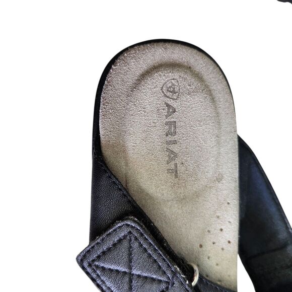 Ariat Poolside Thong Sandals Womens 9B Black Leather Silver Rings Slip On Casual - Picture 8 of 12